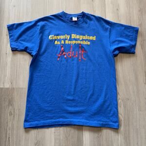 Vintage 90's Clearly Disguised as a Responsible Adult Blue Yellow Funny Shirt XL